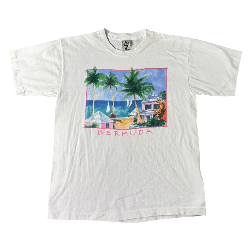 Vintage 90s Absolute Quality Bermuda Graphic T-Shirt Single Stitch Loco TZ Large
